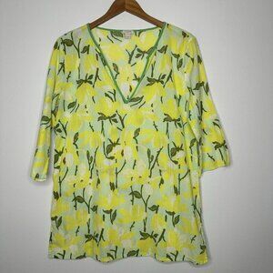 J Crew Tunic top Floral ‎ Size L Yellow Green Cotton